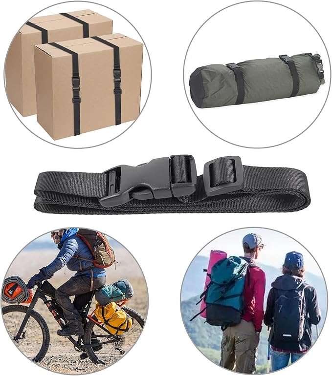Vigorport Utility Straps Quick Release Nylon Backpack Accessory Bag Strap,Adjustable for Hiking,Travel,Outdoor Sports-4 Pack (Black, 1" W-48 L)