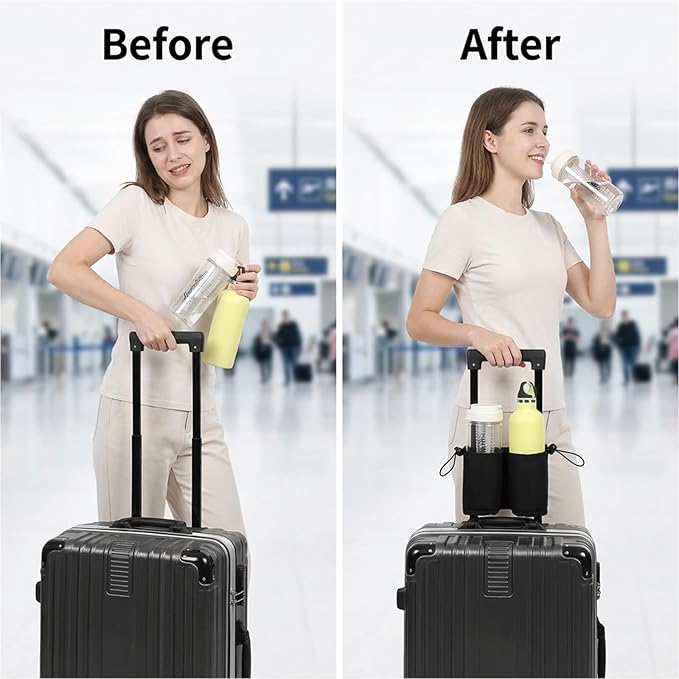 Luggage Travel Cup Holder Free Hand Drink Carrier Carry on Beverage Cup Holder Attachment Fits Roll on Suitcase Handles Business People, Travel Essentials