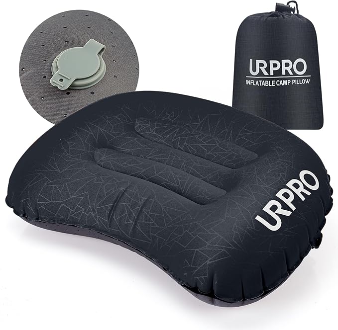 Ultralight Inflatable Camping Travel Pillow - Compressible, Compact, Comfortable, Ergonomic Inflating Pillows for Neck & Lumbar Support Camp, Hiking, Backpacking Black
