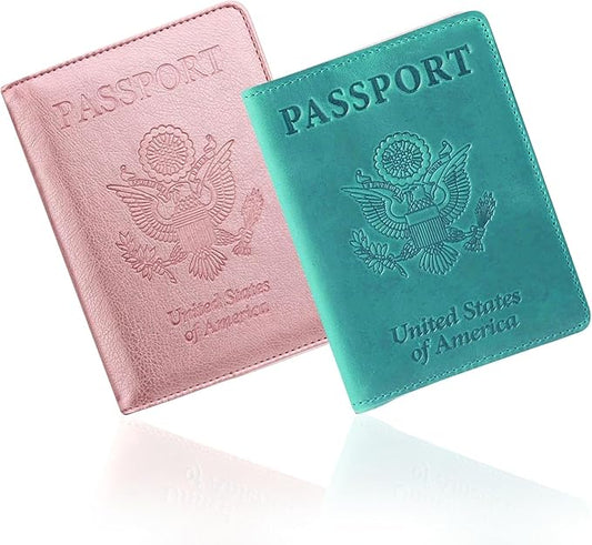 Ciana Passport Holder for Travel – PU Leather Passport Cover and Card Holder for Men & Women – Slim Passport Holder with Card Protector Slot, Travel Must Haves (Turquoise and Rose Gold)