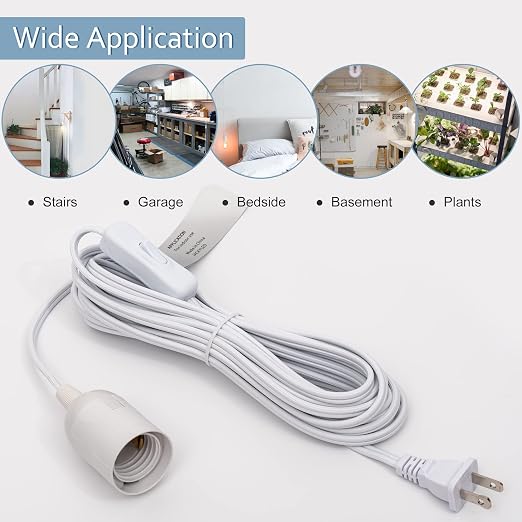JACKYLED Extension Hanging Lantern Cord Cable 15Ft UL 360W with E26 E27 Socket On/Off Button Pendant Lighting