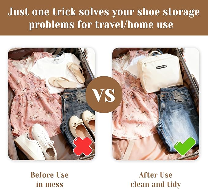 Shoe Bags for Travel, Travel Shoe Bag with Double Layer Storage - Fits 3-4 Pairs,Attaches to Luggage