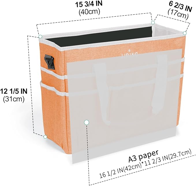 JJRING Craft Organizer Tote Bag, Large Art Storage Caddy with Multiple Pockets, Orange Sewing Bag for Art, Craft, Scrapbooking, School, Medical, and Office Supplies Storage