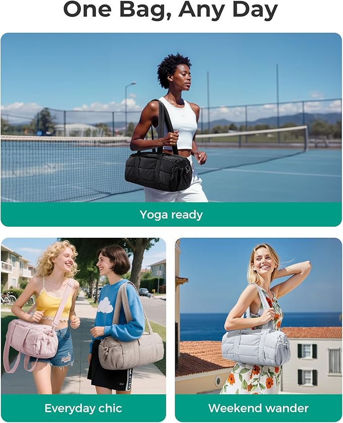 BAGSMART Reiki Gym Bag for Women, Mini/Medium Crossbody Bags for Women, 5L Dance Bag with Detachable Strap, 15L Yoga Mate Bag with Wet & Dry Pocket, Medium/Black