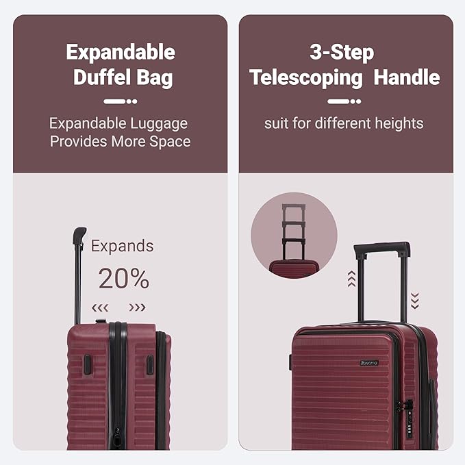 3 piece Luggage Set Expandable Suitcase 22x14x9 Airline Approved Carry on, Front Opening ABS Hard Case Suitcases with Spinner Wheels, TSA Lock
