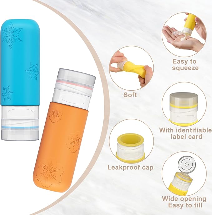 16 Pack Travel Bottles for Toiletries, Silicone TSA Approved-Containers for Toiletries, 3oz Silicone Travel Bottles Set Leak Proof Refillable Liquid, Shampoo and Conditioner Travel Toiletry Bottles