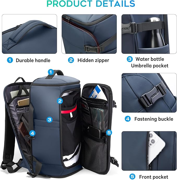 BANGE Travel Backpack with Shoe Compartment, 40L Large Capacity Back Pack, Men's Weekender Daypack Fits 17.3 Inch Laptop, Carry On Travel Backpack with Water Bottle Holder for Men and Women