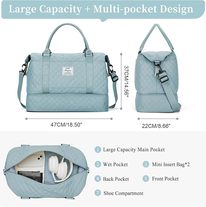 Weekender Bags for Women, Carry on Overnight Weekend Travel Duffel Bag with Shoes Compartment &Toiletry Bag, Personal Item Bag for Travel Business Trips Sport Hospital