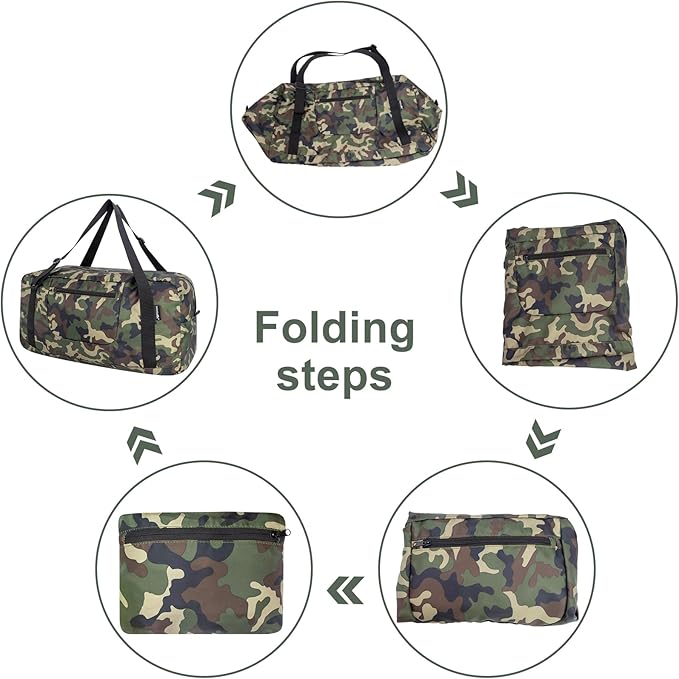 HOLYLUCK Foldable Travel Duffel Bag For Women & Men Luggage Great for Gym -55L, Green Camo