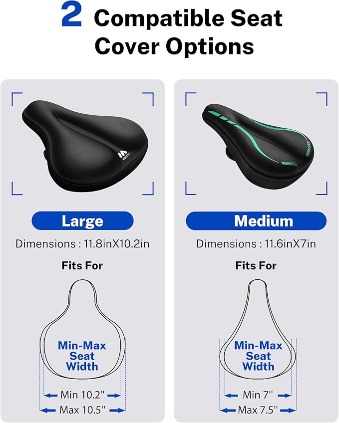 MEENCOOL Bike Seat Cushion - Gel Padded Bike Seat Cover for Men Women Comfort, Adjustable Velcro Secure Bicycle Seat Cushion Compatible with Peloton, Indoor & Outdoor Bicycle Seat(11"x7")