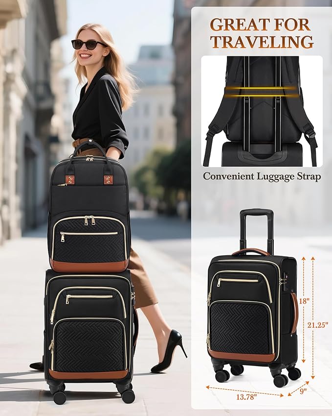 RAINSMORE Carry On Luggage 22x14x9 Airline Approved, 20 Inch Softside Suitcases with Wheels, 3 Piece Luggage Sets, Rolling Carry On Suitcase with TSA Lock for Travel Weekender