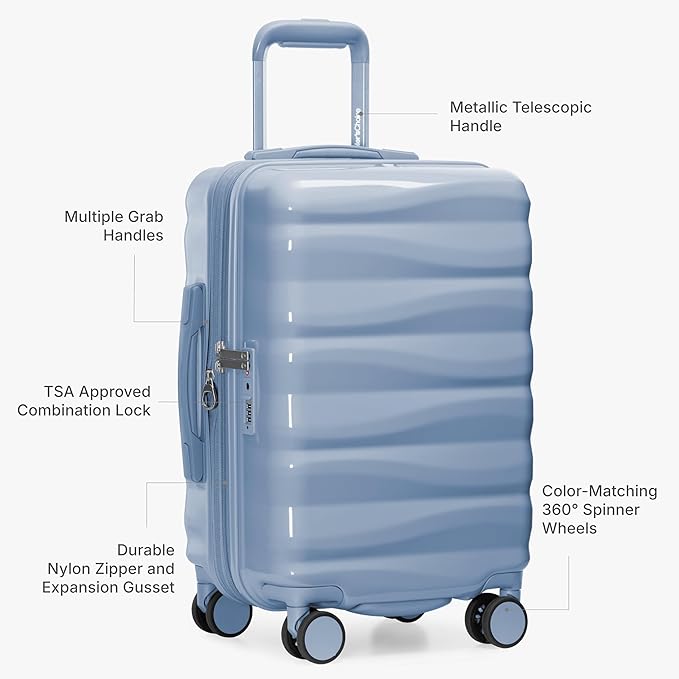 Traveler's Choice Edinburgh II Hardside Spinner Luggage, TSA Lock, Blue, 3 Piece Set (21/25/29)