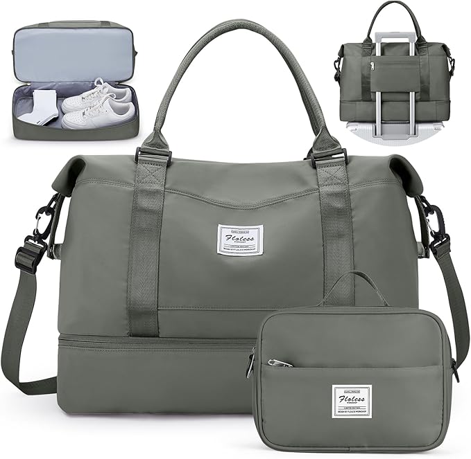 Travel Duffel Bag with Shoes Compartment, Carry on Overnight Weekender Bags for Women, For Spirit Airlines 18x14x8 Personal Item Bag