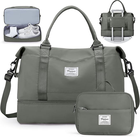 Travel Duffel Bag with Shoes Compartment, Carry on Overnight Weekender Bags for Women, For Spirit Airlines 18x14x8 Personal Item Bag