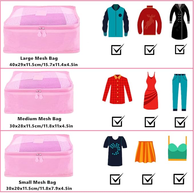 6 Pack Packing Cubes for Suitcases, Luggage Organizer, Travel Bag Organizer Storage Bags, Travel Cubes Compression (Pink)