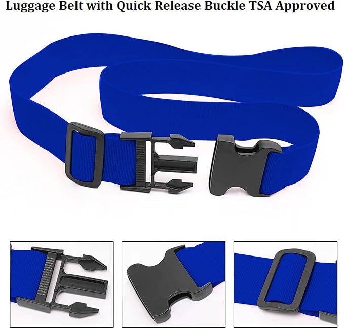 2 Pack Suitcase Straps, Bright Color Adjustable Luggage Belts, TSA Approved (Blue)
