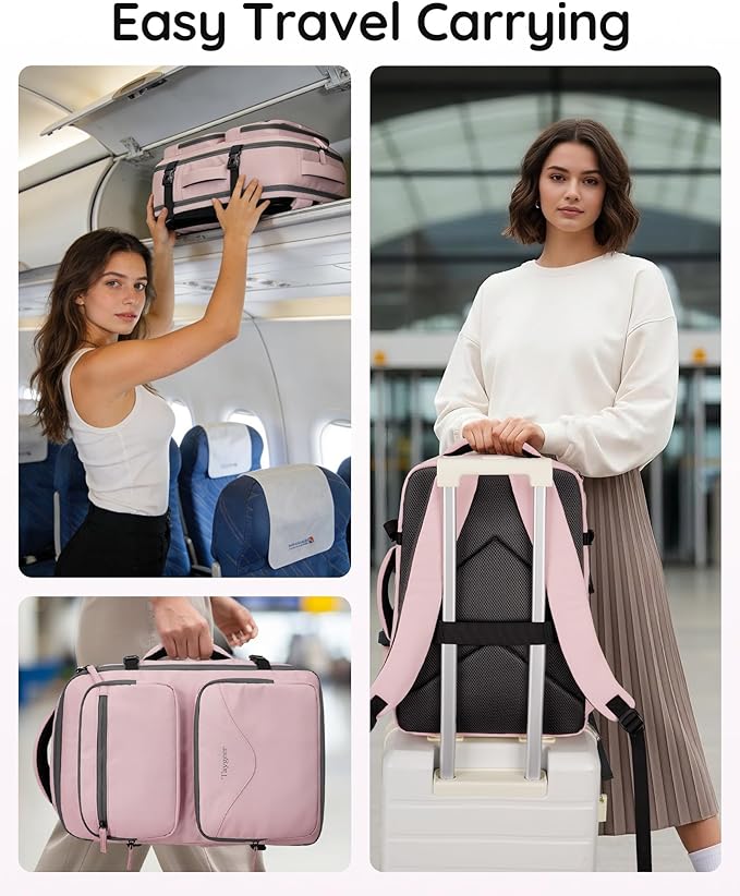 Taygeer 18 x 14 x 8 Inches Personal Item Bag, Travel Personal Item Bag with Water Bottle Pocket & Shoe Pouch, TSA Approved Under Seat Carry on Backpack Fits 15.6 inch Laptop for Women Airplanes, Pink