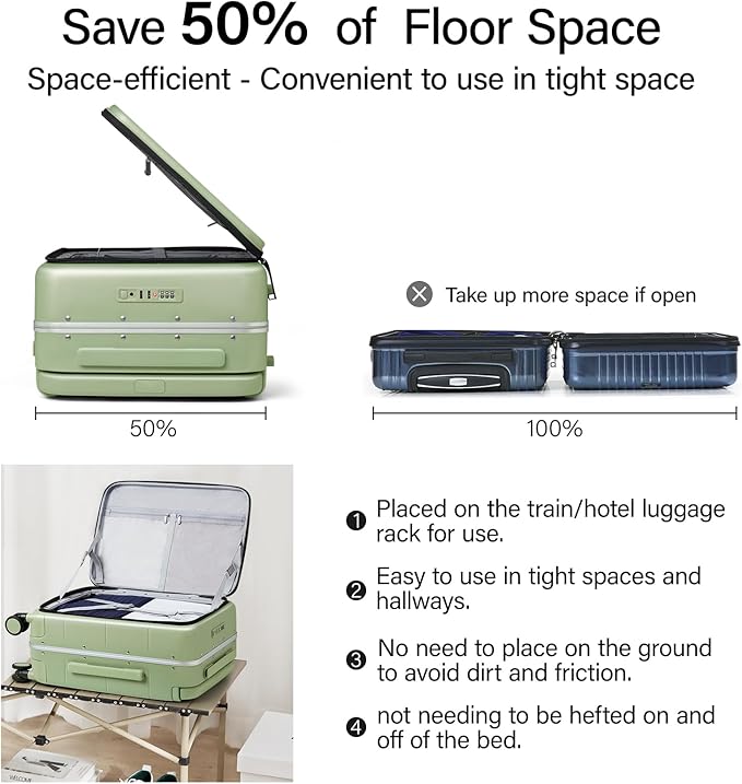 Hanke Top Opening Carry On Luggage, 20 Inch All-PC Aluminum Frame Wide Handle Luggage, Hard Shell Trunk Suitcase with Spinner Wheels, TSA Airline Approved (Bamboo Green, 40L)