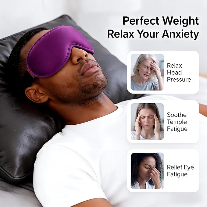 Weighted Cooling Sleep Mask, 6oz 3D Blackout Eye Mask for Sleeping, Contoured Gel Eye Mask, Adjustable Strap, Eyelash Friendly Sleep Mask for Relaxation, Anxiety Relief Items, Naps, Travel, Purple