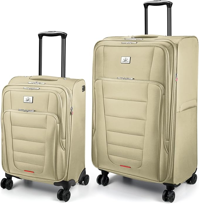 Verdi Luggage Sets of 2 Suitcase with Spinner Wheels Softside Expandable, Carry On Luggage with USB Port (Khaki, 2-Piece set(20/28))