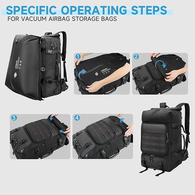 SWICKY Travel Backpack with Vacuum Air Bag, 60L Expandable Large Capacity Vacuum Seal Backpack for 17 Inch Laptop, Water Resistant,One Week Business Travel - Pressing by Hand