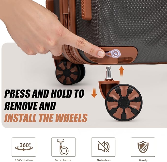 Expandable Luggage Sets 5 Piece with Detachable Spinner Wheels and TSA Lock,ABS Hard Case Suitcases with Wheels,Carry On Luggage Set