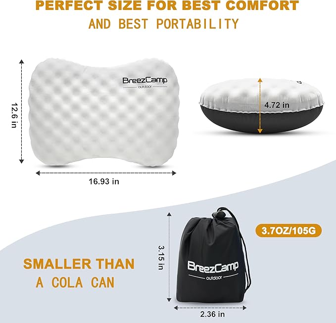 Camping Pillow with Soft Cover, Lightweight Inflatable Pillow for Neck Lumbar Support,Upgrade Backpacking Pillow,Washable Travel Air Pillows for Hiking, Backpacking, Airplane, Beach, White