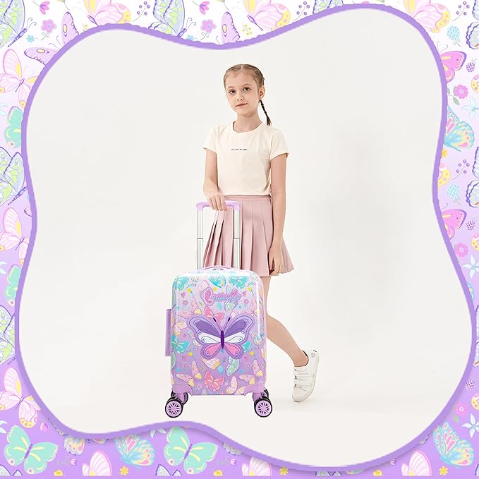 Kid's Luggage Set 2 Piece Suitcase Set 16" Hardside Luggage with Spinner Wheels Girls Carry on Toddler Travel Rolling Suitcase with Neck Pillow Airline Approved