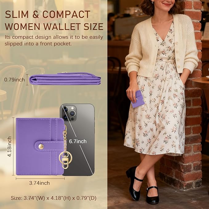 Jogjam Purple Rfid Ladies Wallet, Small Slim Thin Compact Credit Card Women Wallet, PU Leather Bifold Cash Zipper Coin Pocket ID Window for Female