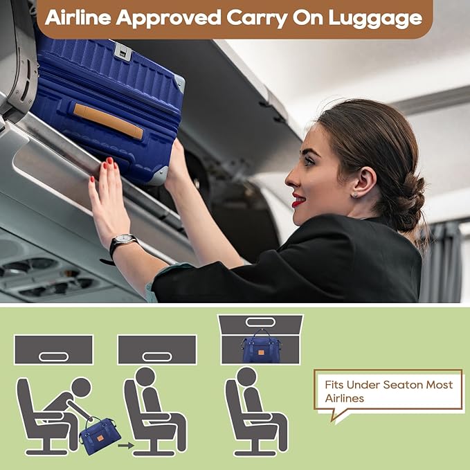 Joyway 5 Piece Luggage Set with Cup Holder, Expandable 25% Capacity, Includes Handbag, Anti Slip Wheels, Hook, Smart Carry On Suitcase for Men and Women, Spinner Travel Blue