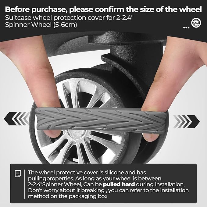 8 Pcs Upgrade Luggage Wheel Covers, Carry On Luggage Suitcases,Wear-Resistant, Anti-Noise, Silicone Wheel Protective Covers for 2-2.4" Spinner Wheel,Essential Travel Accessories (Grey)