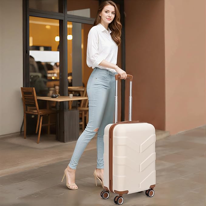 Hardside Carry On Luggage 22x14x9 Airline Approved with Spinner Wheels, Lightweight 20-inch Carry-On Suitcase for Men & Women, White