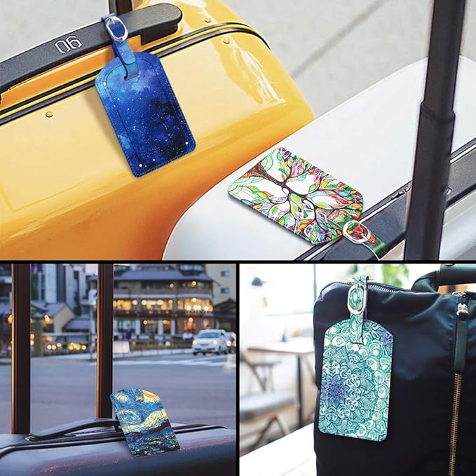 FINTIE 2 Pack Luggage Tags, Leather Name ID Labels with Privacy Cover for Travel Bag Suitcase, Theme - Emerald Illusions
