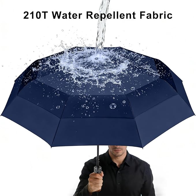 Lejorain Large Folding Golf Umbrella - Compact Mens Umbrellas Travel Rain and Windproof 54inch Collapsible Automatic Open Close Umbrella 210T Teflon Vented Double Canopy
