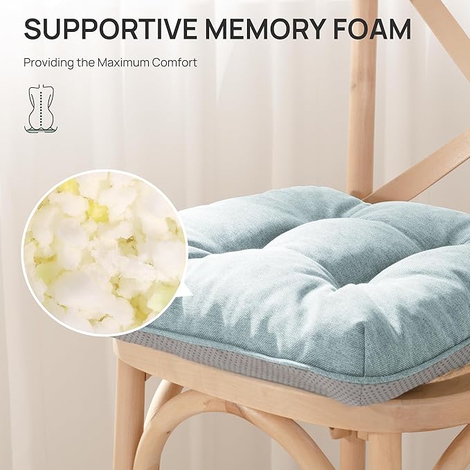 Love's cabin Memory Foam Chair Cushions Set of 4, 19"x19"x3.5" Indoor & Outdoor Seat Pads for Dining, Kitchen, Office, Patio Chairs - Light Blue