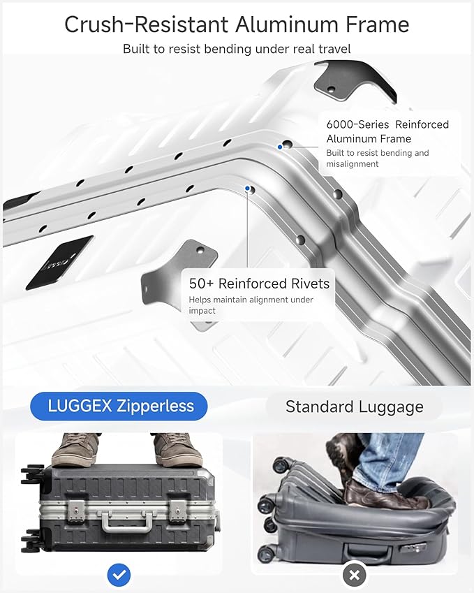 Checked Luggage with Spinner Wheels, 8010S Aluminum Frame Zipperless Polycarbonate Hard Shell Suitcase (ZX-Core, Charcoal Metallic, 24 Inch)