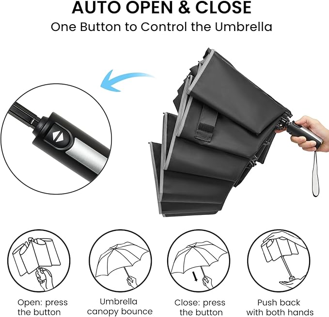 G4Free 54/62 Inch Windproof Inverted Umbrella with Reflective Stripe Large Compact Reverse Golf Umbrella for Rain 10 Ribs Double Canopy Travel Umbrella Automatic Open Close