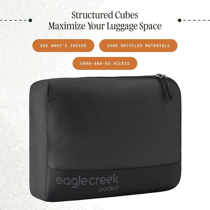 Eagle Creek Pack-It Reveal Cube - Lightweight Packing Cubes for Optimizing Luggage Space - Easy to Carry - Mesh Fabric - Water-Resistant - Easy Grab Zipper - Medium - Black