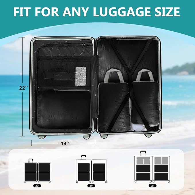 Compression Packing Cubes for Travel, 4 Set Expandable Packing Organizers, Lightweight Luggage Organizer Bags, Travel Essentials for Carry on, Handy Helper for Organizing Clothes，Black