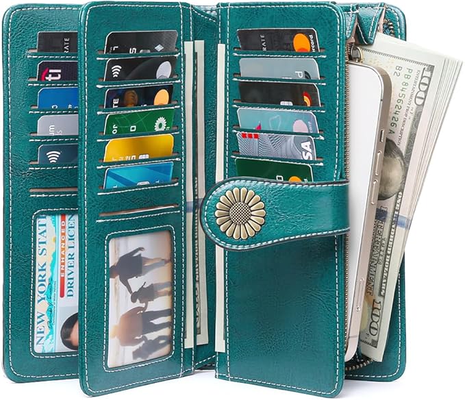 SENDEFN Wallets for Women Leather Credit Card Holder with RFID Blocking Large Capacity Wristlet | with RFID Blocking, Large Capacity, Wristlet, with RFID Blocking, Large Capacity, Wristlet
