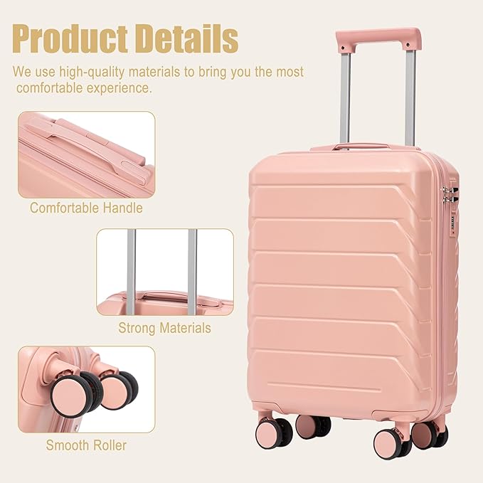 28 Inch Checked-Large Luggage, Lightweight ABS Hard Shell Suitcase with Spinner Wheels, Expandable Travel Luggage with Combination Lock & Side Hooks for Men Women (Pink, 20)