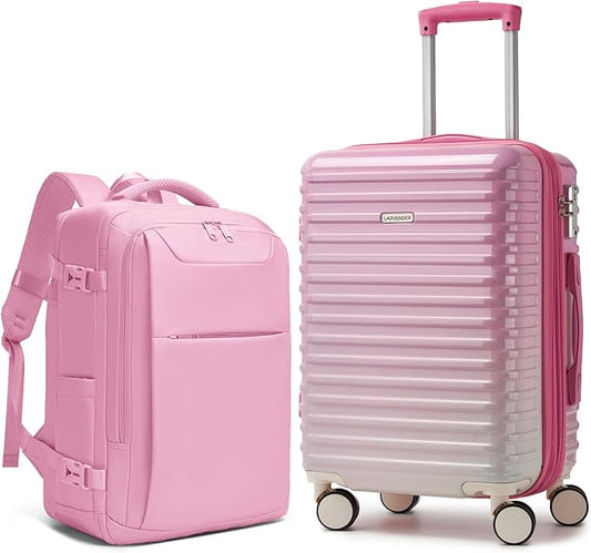LARVENDER Carry on Luggage 22x14x9 Airline Approved, Expandable 20 Inch Hardside Large Suitcase with Wheels TSA Lock, Lightweigh PC+ABS Travel Carry-on Suitcases for Women and Men, Peach Sparkling