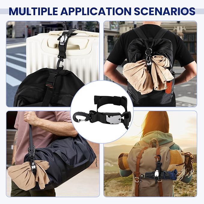 Magnetic Luggage Strap for Backpack & Suitcase - Heavy Duty Suitcase Belt with Jacket Gripper - Multi Purpose Travel Accessories with Replaceable Hooks - Adjustable Extra Bag Holder