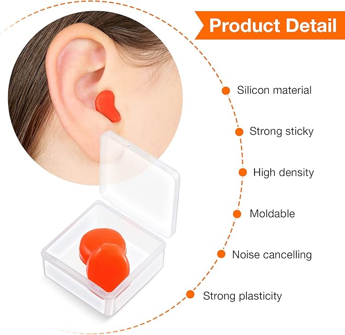 Frienda 21 Pairs Ear Plugs for Sleeping Reusable Moldable Silicone Earplugs Soft Noise Cancelling Earplugs Sound Blocking Ear Plugs with Case for Swimming Concert 32dB NRR (Blue, Orange, Rose Red)