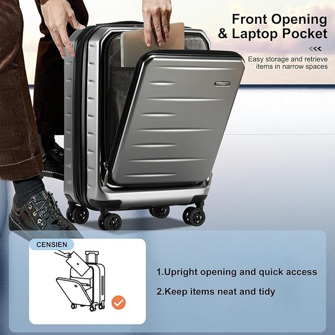 Luggage Sets 2 Pieces, 20 Inch Carry On Luggage and Expandable 28 Inch Checked Luggage with Spinner Wheels, Lightweight ABS+PC Hard Shell Suitcase with Front Opening, TSA Lock (Gray, 20/28)