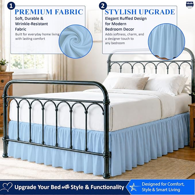 Cottingon Bed Skirt King 14" Drop with Split Corners, 100% Microfiber Soft and Stylish, Dust Ruffle with Platform, Light Blue