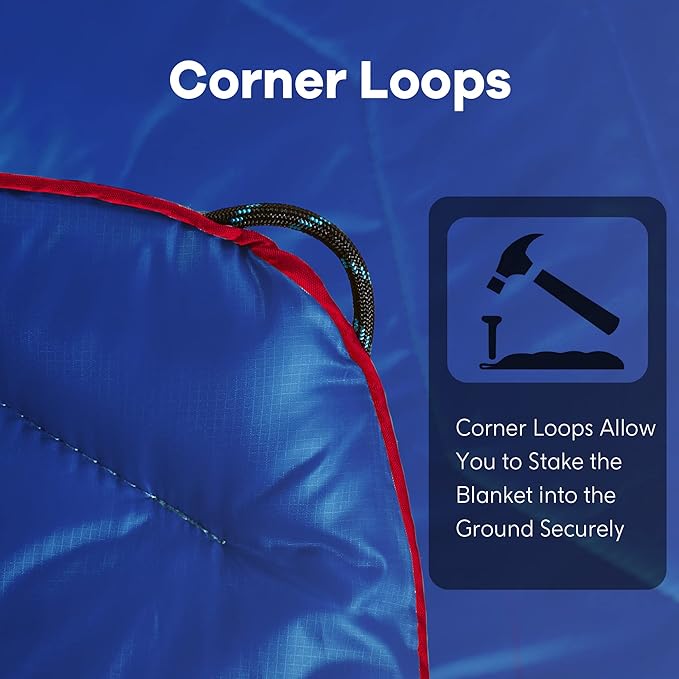 UNIKOME Waterproof Puffy Camping Blanket - Lightweight Packable Outdoor Quilt with Corner Loops, Warm Compact Blanket for Cold Weather Hiking Picnic Stadium Travel, 75"×52", Blue