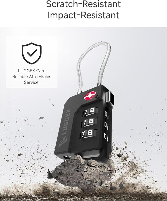 LUGGEX TSA Locks for Luggage, Suitcase Locks TSA Approved, Luggage Locks, Ease of Use & Durable(Silver Cable,4 Pack)