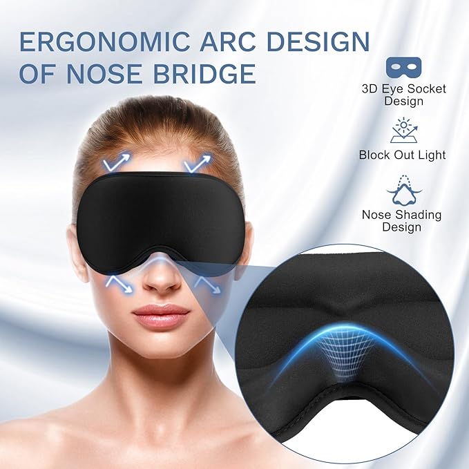 FlyCoco 99% Fully Block Out Light Eye Sleep Mask, 3D Deep Contoured Eyes Cover Zero Pressure, Long Lash Extension Eyes Mask with Adjustable Straps for Sleeping Travel Home Nap Rest Women Men (Black)