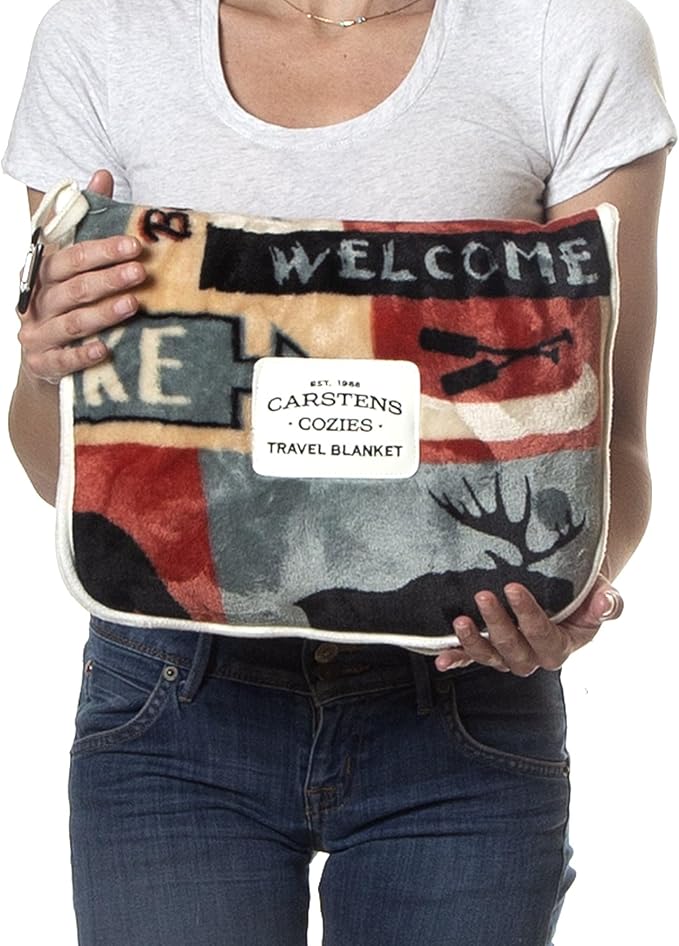 CARSTENS, INC. Travel Blanket, Premium Compact 2-in-1 Airplane Blanket/Pillow, Lake House